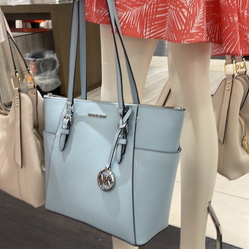 MICHAEL KORS Charlotte Large Leather Top-Zip Tote
Vista Blue 
NWT - Picture 6 of 16